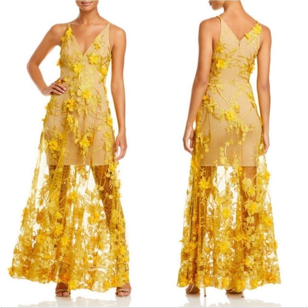 Dress the Population Sidney dress yellow gold size small NWT